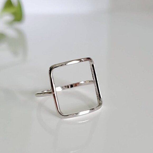 Sterling Silver Square Ring, Open Square Ring, Large Square Ring, Stack Ring, - Picture 5 of 8
